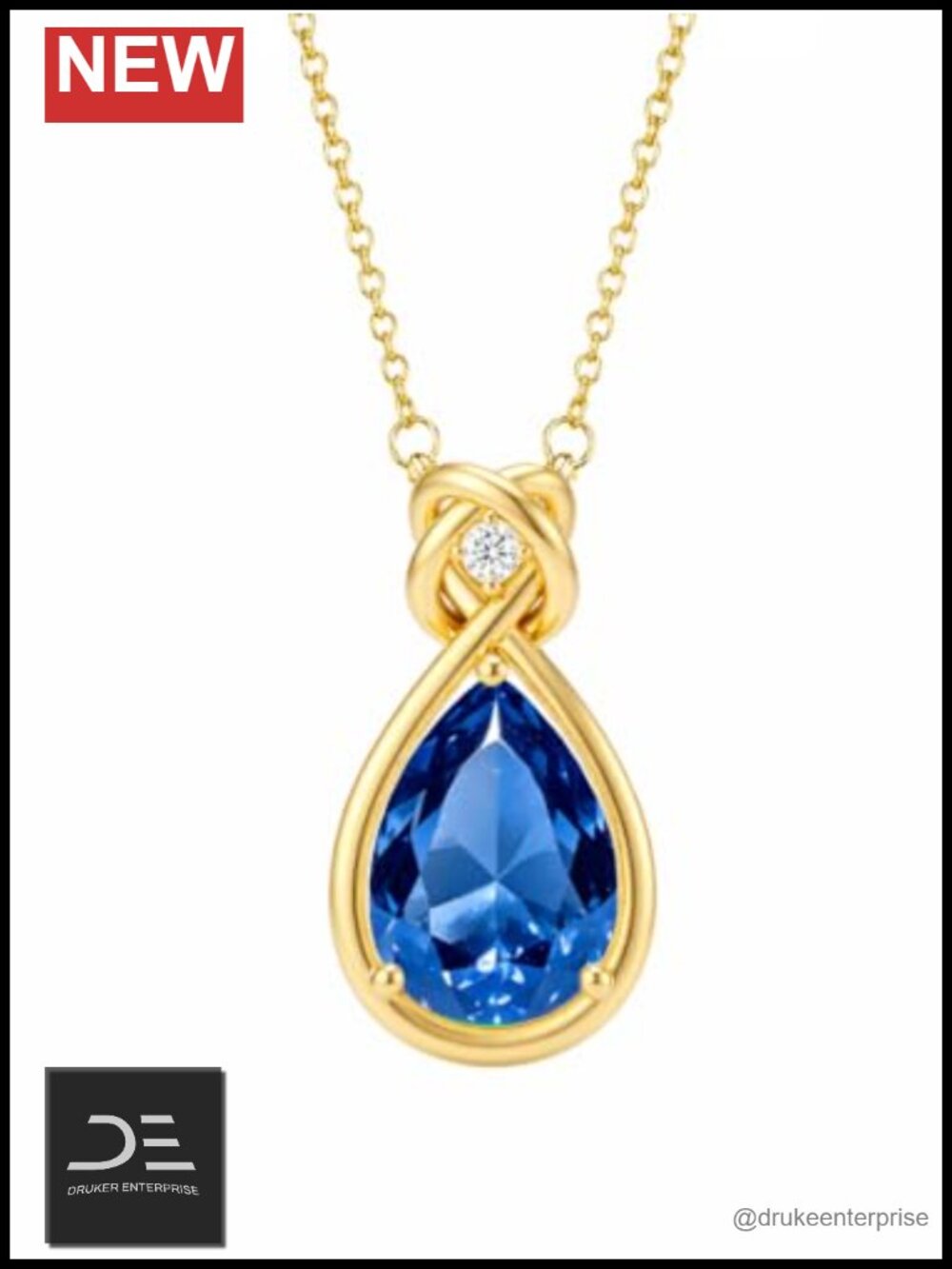 14K Gold Plated Celtic Knot Teardrop Sapphire Pendant Necklace September